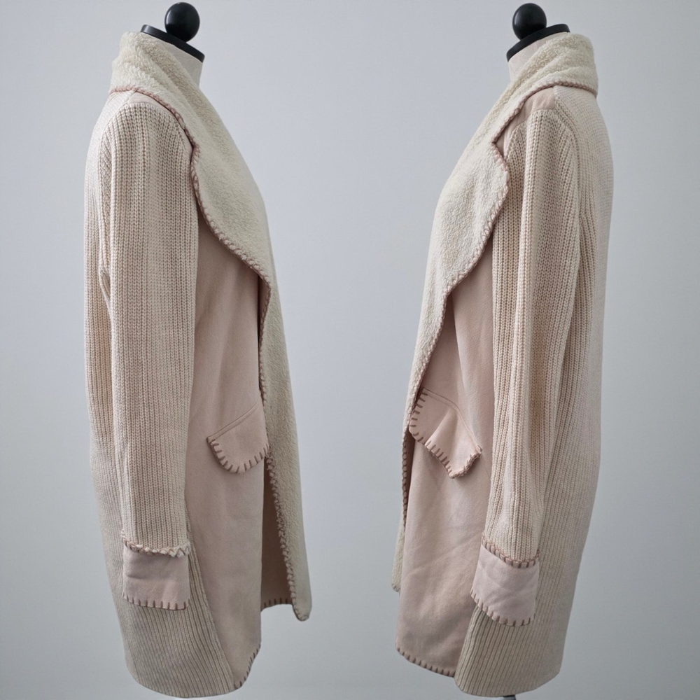 Cliche Cardigan Cable Knitted Faux Fur & Faux Suede Beige Tan Large - Picture 3 of 7